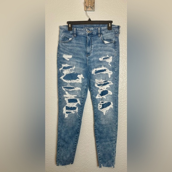 American Eagle Outfitters Blue Skinny Jeans with Distressed Details - Picture 1 of 5